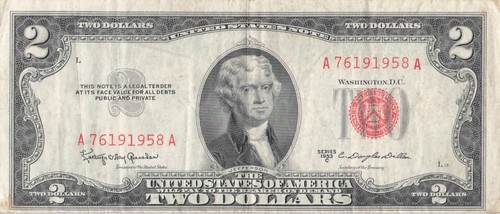 1953 two dollar note red - 1953,