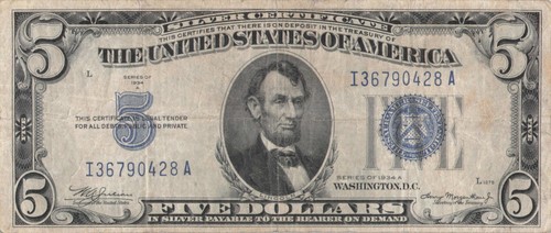 1934 five dollar blue - five,