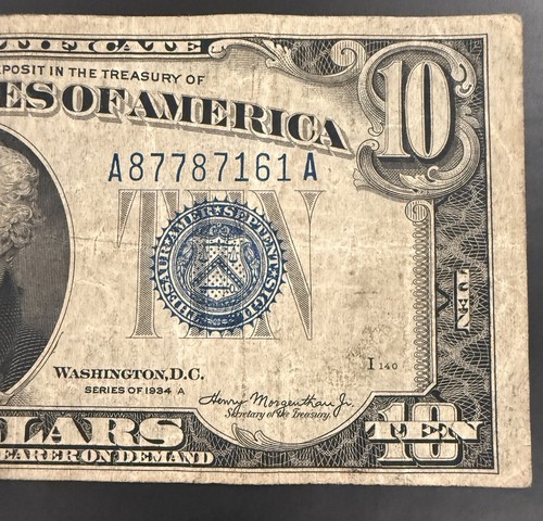 1934a 10 silver - $10,