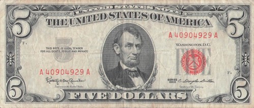 1963 five dollar red seal - five,